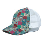 Retro Nautical Patchwork Pattern Print White Mesh Trucker Cap