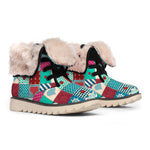 Retro Nautical Patchwork Pattern Print Winter Boots
