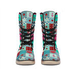 Retro Nautical Patchwork Pattern Print Winter Boots