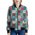 Retro Nautical Patchwork Pattern Print Women's Bomber Jacket