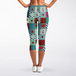 Retro Nautical Patchwork Pattern Print Women's Capri Leggings