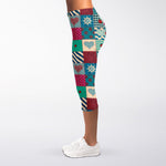 Retro Nautical Patchwork Pattern Print Women's Capri Leggings