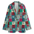 Retro Nautical Patchwork Pattern Print Women's Cotton Blazer