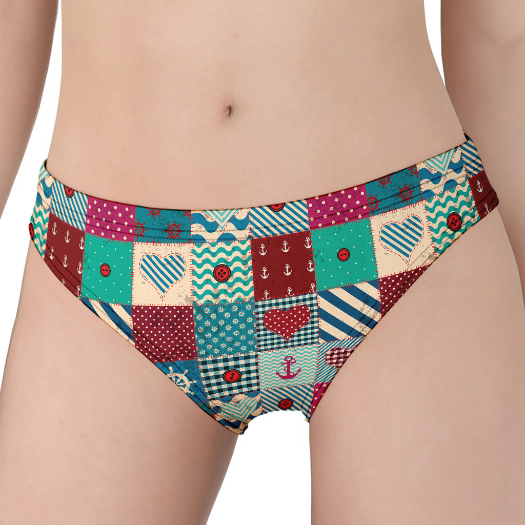 Retro Nautical Patchwork Pattern Print Women's Panties