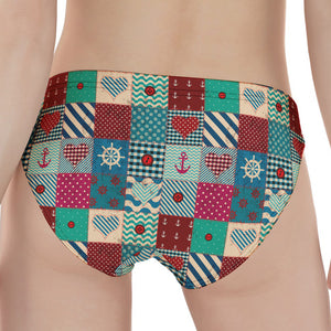 Retro Nautical Patchwork Pattern Print Women's Panties