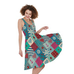 Retro Nautical Patchwork Pattern Print Women's Sleeveless Dress