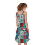 Retro Nautical Patchwork Pattern Print Women's Sleeveless Dress