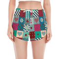 Retro Nautical Patchwork Pattern Print Women's Split Running Shorts