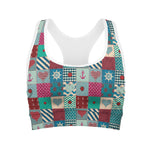 Retro Nautical Patchwork Pattern Print Women's Sports Bra