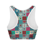 Retro Nautical Patchwork Pattern Print Women's Sports Bra