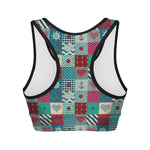 Retro Nautical Patchwork Pattern Print Women's Sports Bra