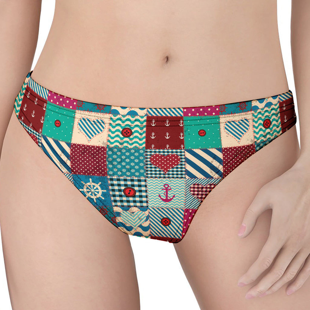 Retro Nautical Patchwork Pattern Print Women's Thong