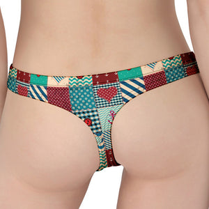 Retro Nautical Patchwork Pattern Print Women's Thong