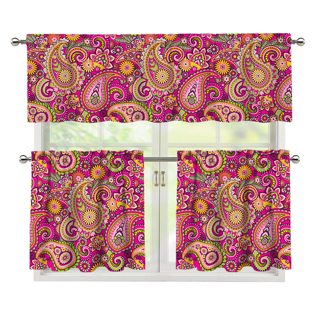 Retro Paisley Pattern Print 3 Piece Kitchen Curtains