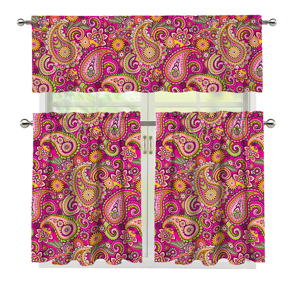 Retro Paisley Pattern Print 3 Piece Kitchen Curtains