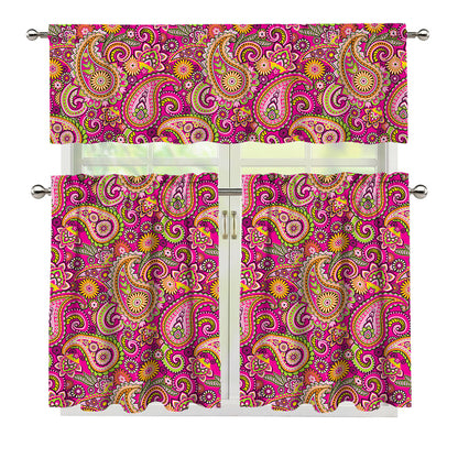 Retro Paisley Pattern Print 3 Piece Kitchen Curtains