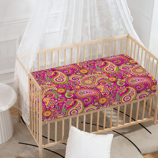 Retro Paisley Pattern Print Baby Crib Sheet