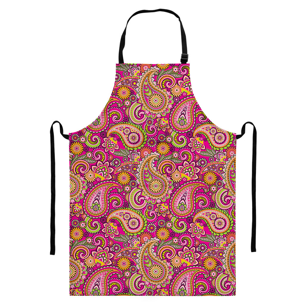 Retro Paisley Pattern Print Bib Apron With Pocket