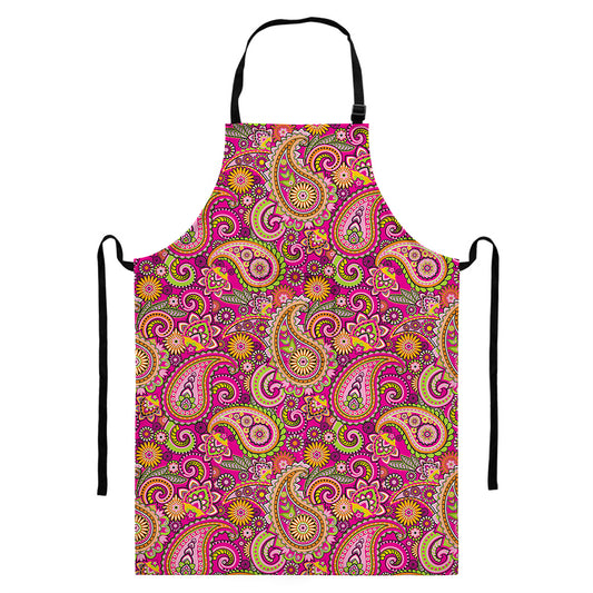 Retro Paisley Pattern Print Bib Apron With Pocket