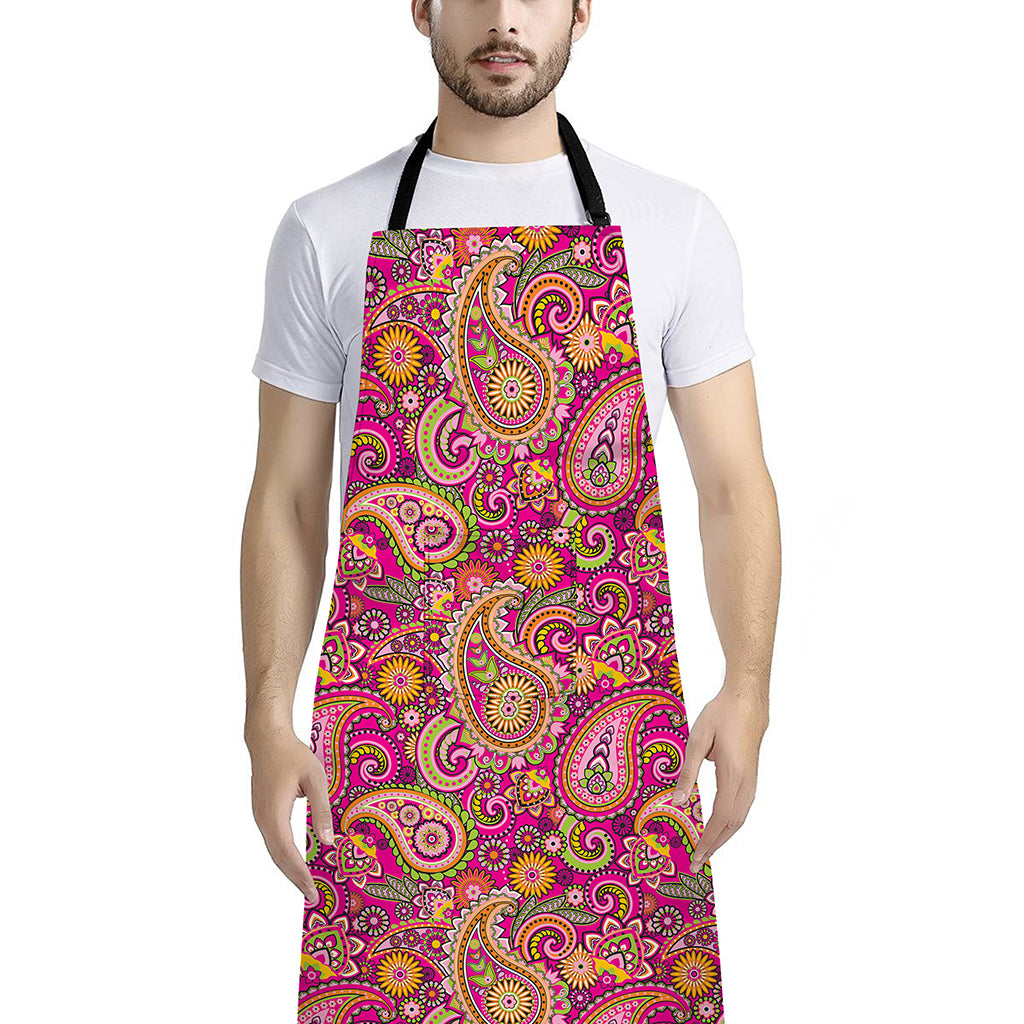 Retro Paisley Pattern Print Bib Apron With Pocket