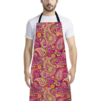 Retro Paisley Pattern Print Bib Apron With Pocket
