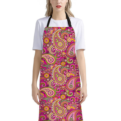 Retro Paisley Pattern Print Bib Apron With Pocket