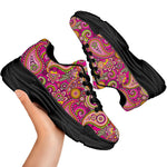Retro Paisley Pattern Print Black Chunky Shoes