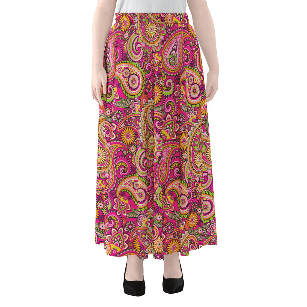 Retro Paisley Pattern Print Chiffon Maxi Skirt