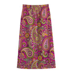 Retro Paisley Pattern Print Cotton Front Slit Maxi Skirt
