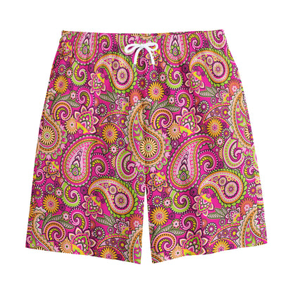 Retro Paisley Pattern Print Cotton Shorts