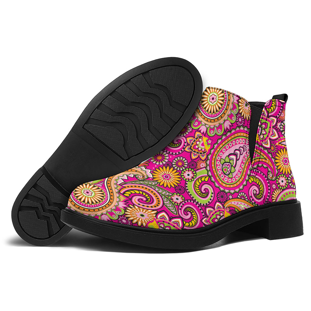 Retro Paisley Pattern Print Flat Ankle Boots