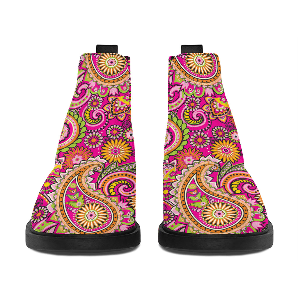 Retro Paisley Pattern Print Flat Ankle Boots