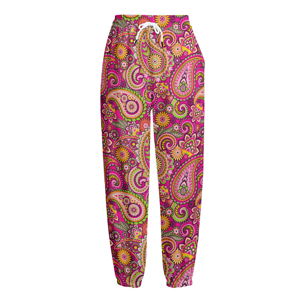 Retro Paisley Pattern Print Fleece Lined Knit Pants