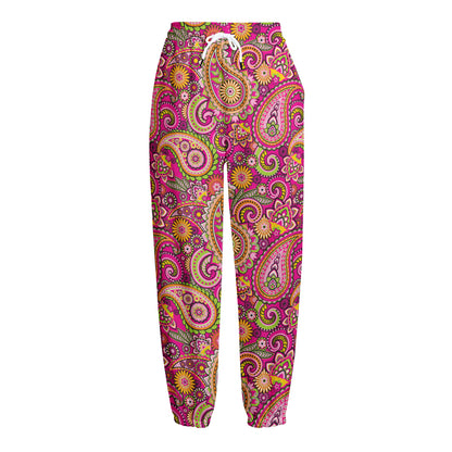 Retro Paisley Pattern Print Fleece Lined Knit Pants