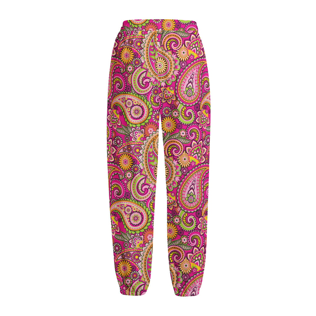 Retro Paisley Pattern Print Fleece Lined Knit Pants