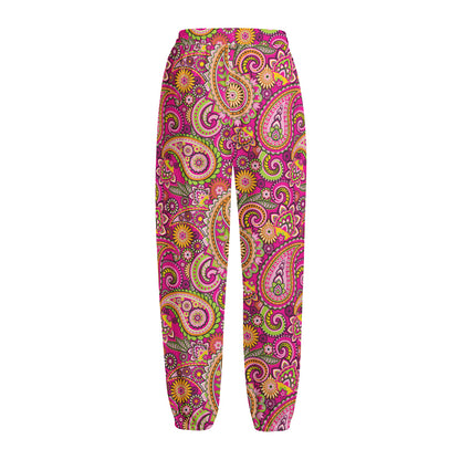 Retro Paisley Pattern Print Fleece Lined Knit Pants