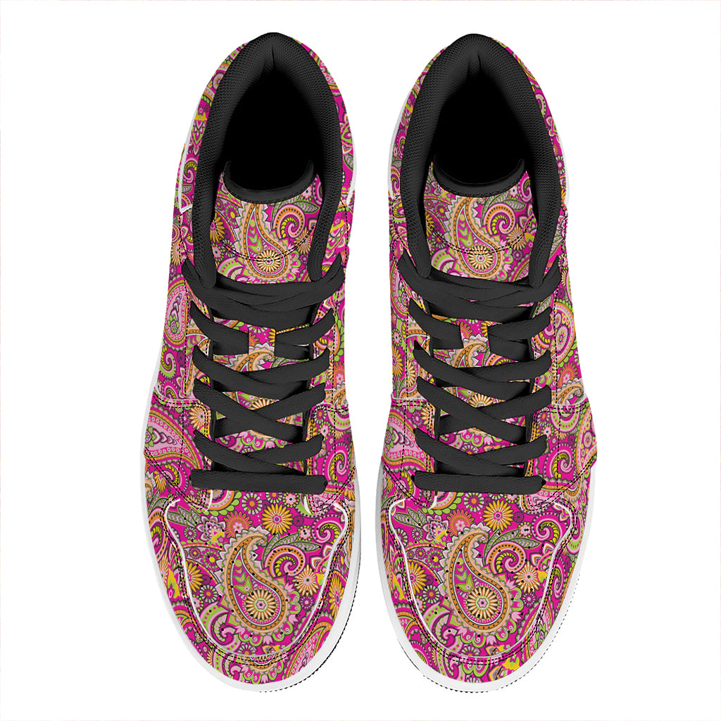 Retro Paisley Pattern Print High Top Leather Sneakers