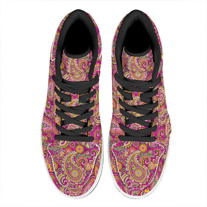 Retro Paisley Pattern Print High Top Leather Sneakers