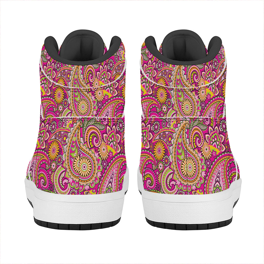 Retro Paisley Pattern Print High Top Leather Sneakers