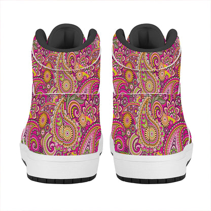 Retro Paisley Pattern Print High Top Leather Sneakers