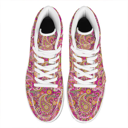 Retro Paisley Pattern Print High Top Leather Sneakers