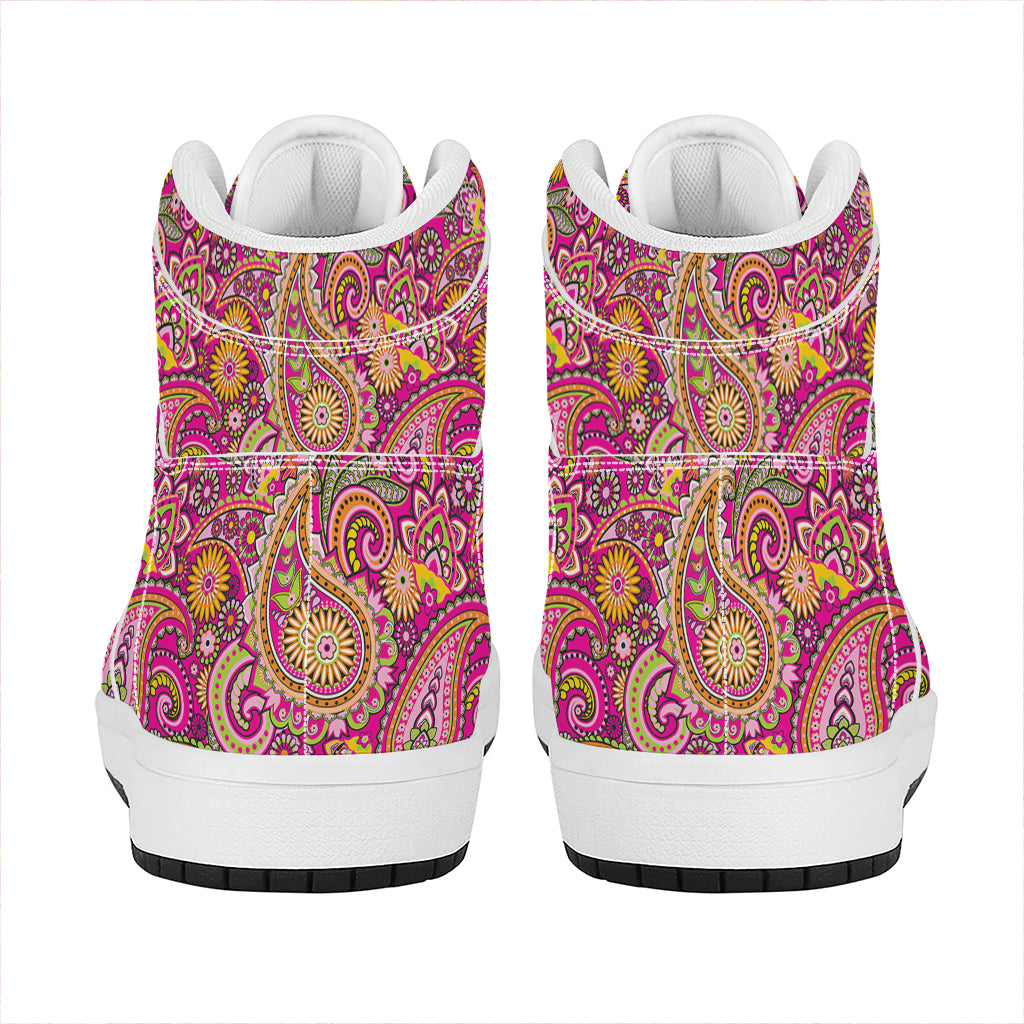 Retro Paisley Pattern Print High Top Leather Sneakers