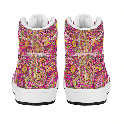 Retro Paisley Pattern Print High Top Leather Sneakers