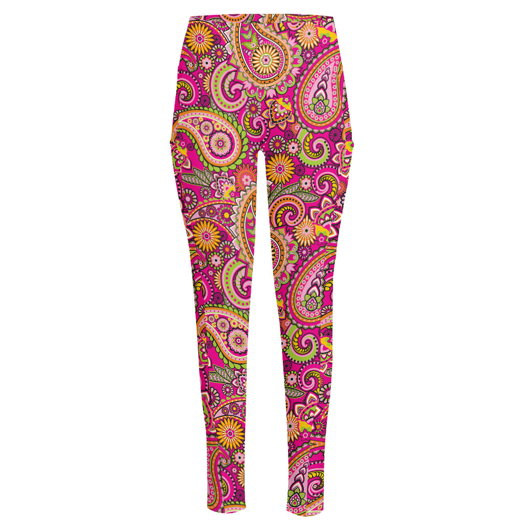 Retro Paisley Pattern Print High-Waisted Pocket Leggings