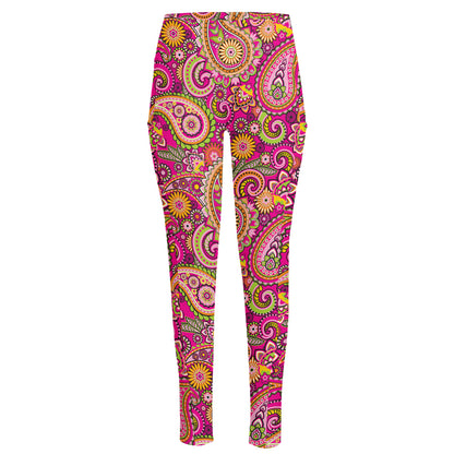 Retro Paisley Pattern Print High-Waisted Pocket Leggings
