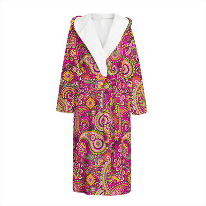 Retro Paisley Pattern Print Hooded Bathrobe