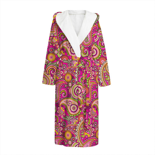 Retro Paisley Pattern Print Hooded Bathrobe