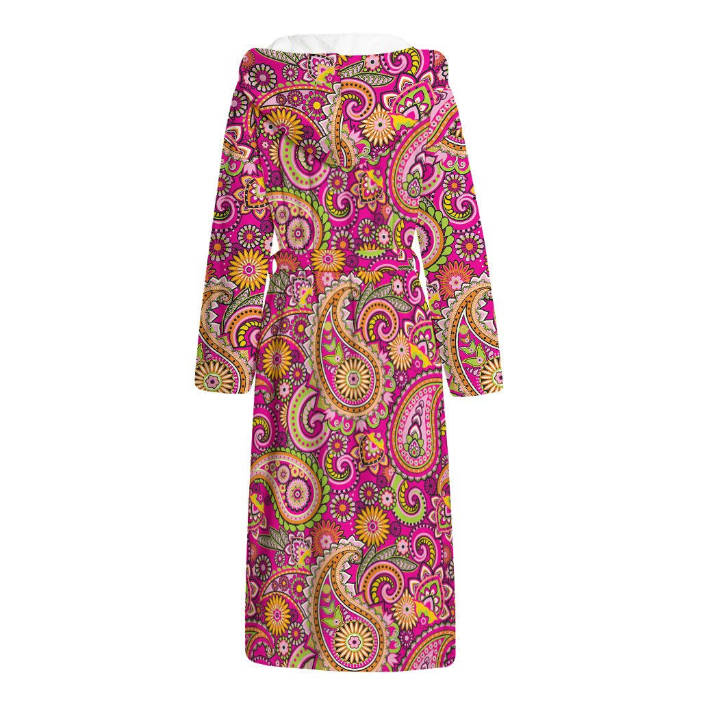 Retro Paisley Pattern Print Hooded Bathrobe