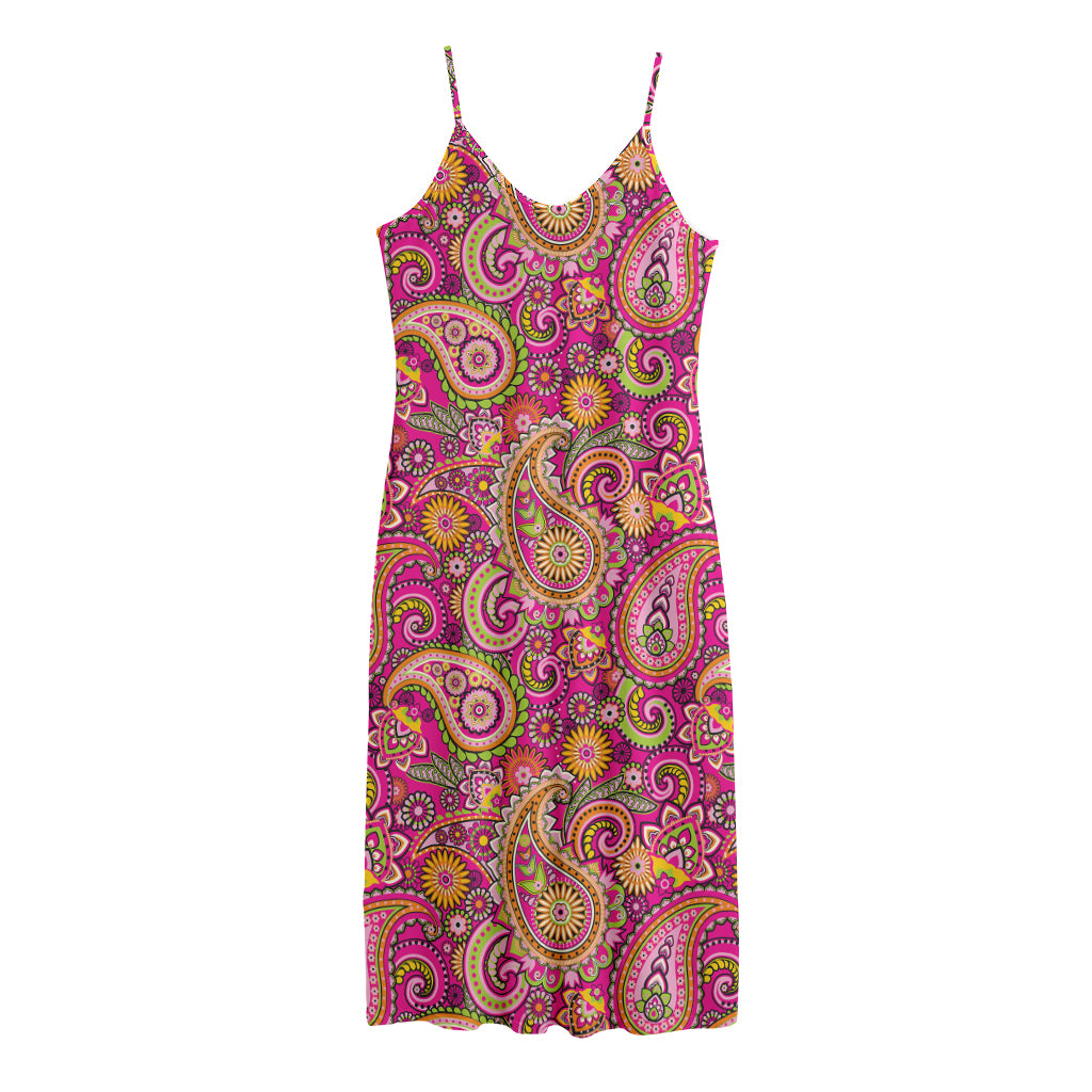 Retro Paisley Pattern Print Jersey Midi Cami Dress