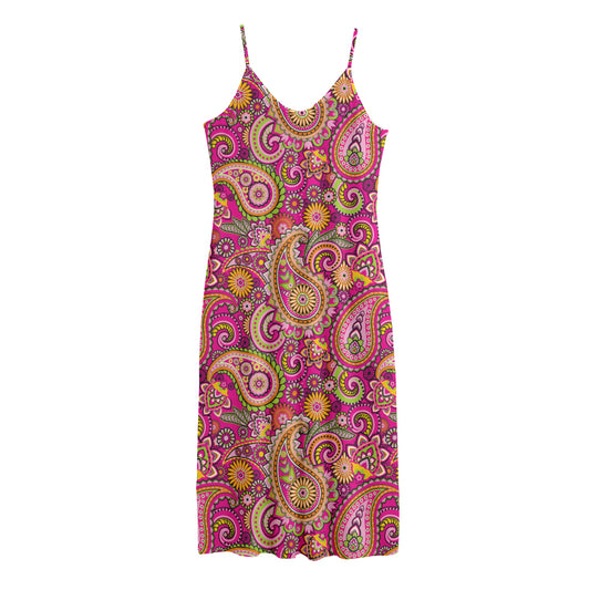 Retro Paisley Pattern Print Jersey Midi Cami Dress
